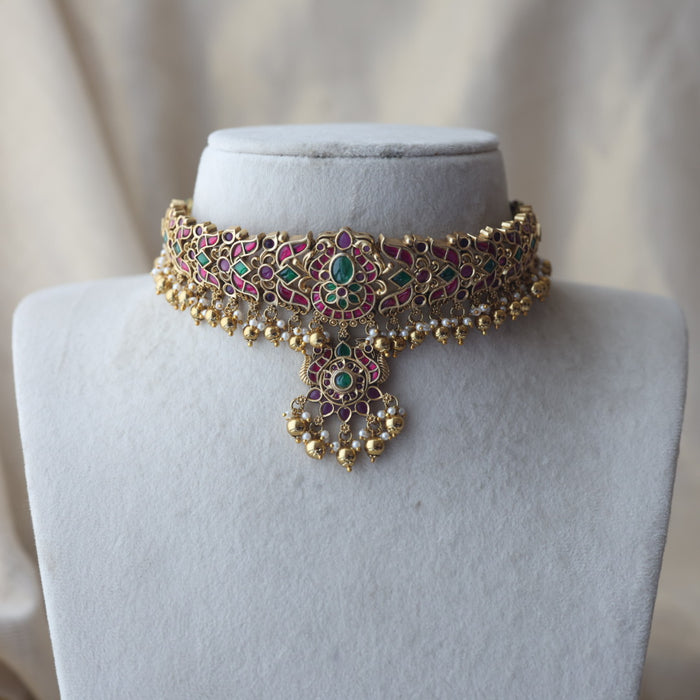 Antique kemp stone choker necklace and earrings CCB21624