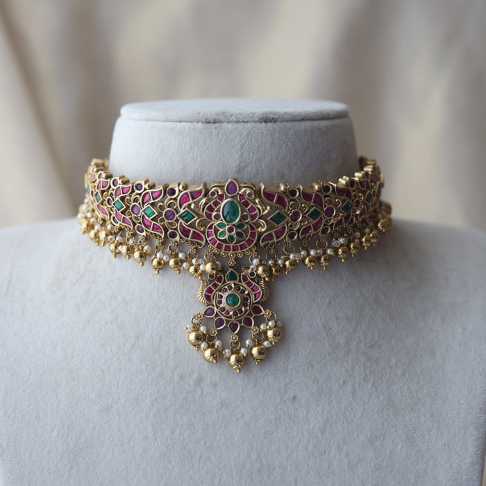 Antique kemp stone choker necklace and earrings CCB21624