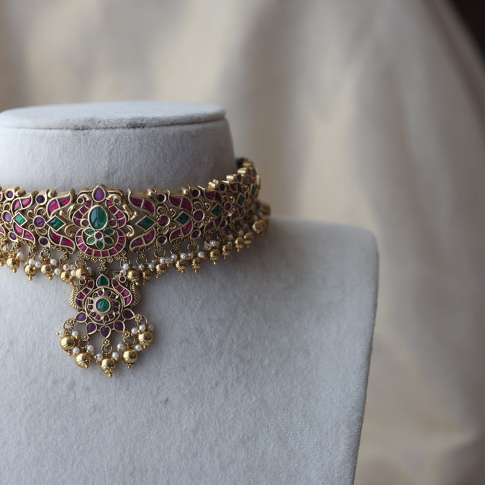 Antique kemp stone choker necklace and earrings CCB21624