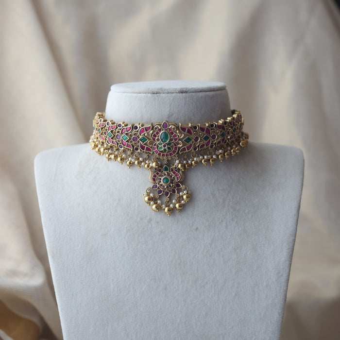 Antique kemp stone choker necklace and earrings CCB21624