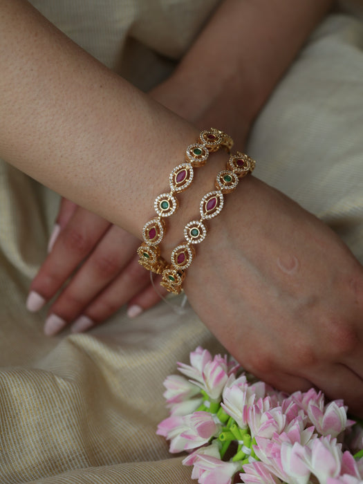 Heritage gold plated multi stone bangle (1 set  of 2 bangles) HB225