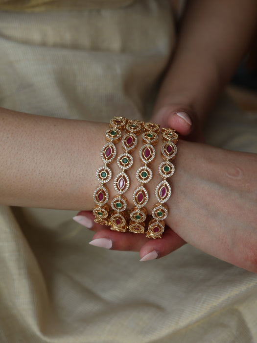 Heritage gold plated multi stone bangle (1 set  of 2 bangles) HB225