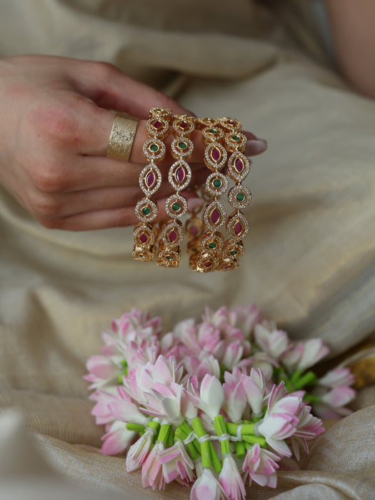 Heritage gold plated multi stone bangle (1 set  of 2 bangles) HB225