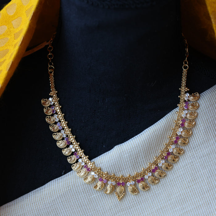 Heritage gold plated ruby white stone mango short necklace HL5582