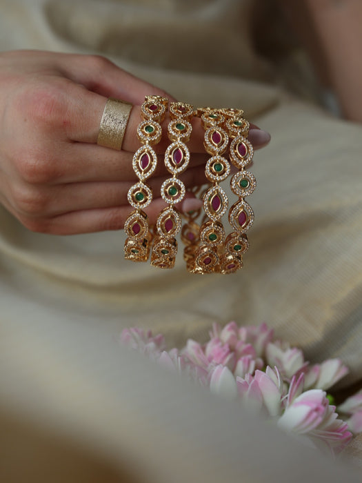 Heritage gold plated multi stone bangle (1 set  of 2 bangles) HB225