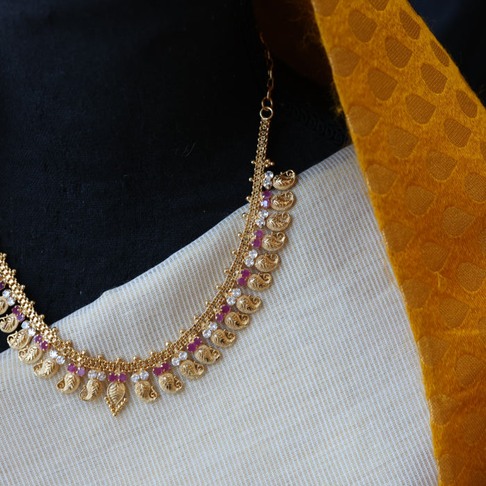 Heritage gold plated ruby white stone mango short necklace HL5582