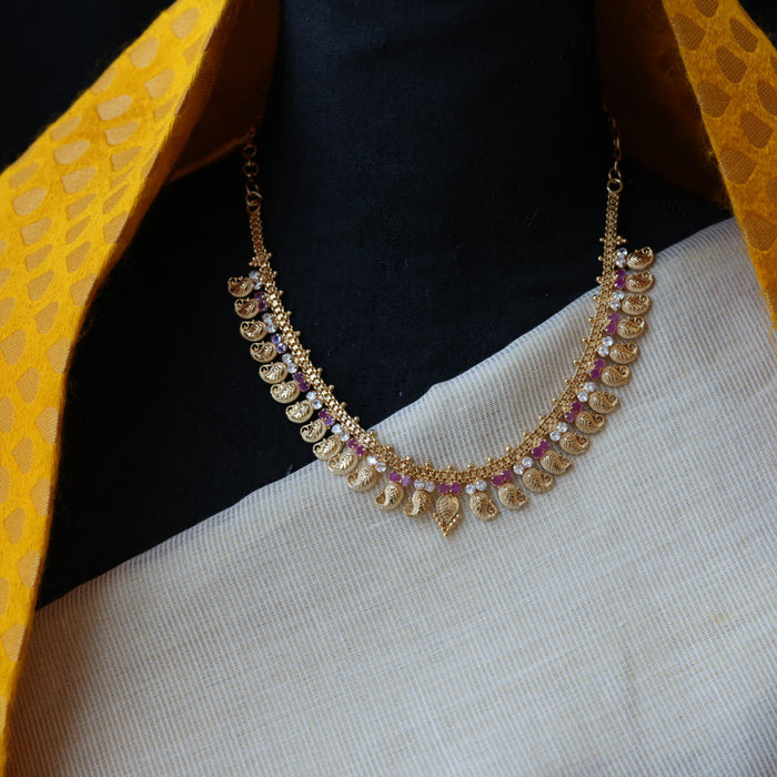 Heritage gold plated ruby white stone mango short necklace HL5582