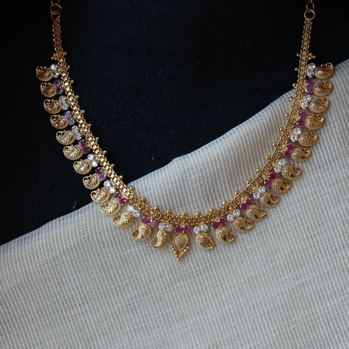 Heritage gold plated ruby white stone mango short necklace HL5582