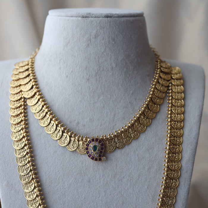 Antique gold coin desing long and short  necklace with earrings HLS782E