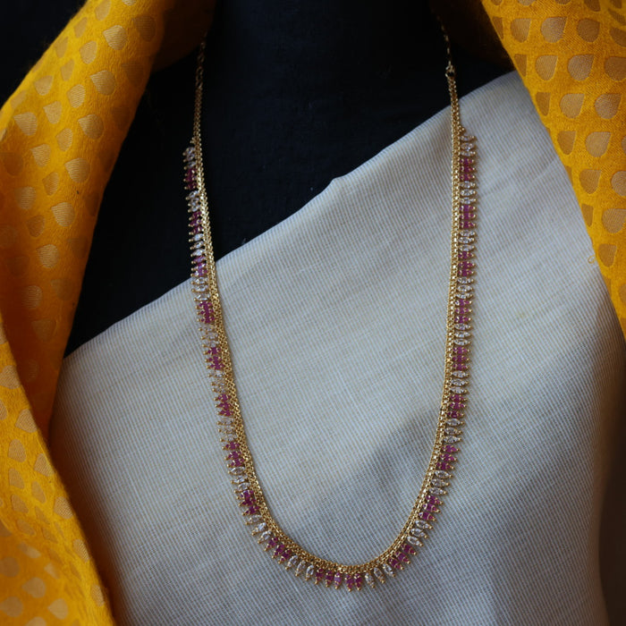 Heritage gold plated ruby white stone long necklace HL5582