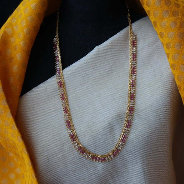 Heritage gold plated ruby white stone long necklace HL5582