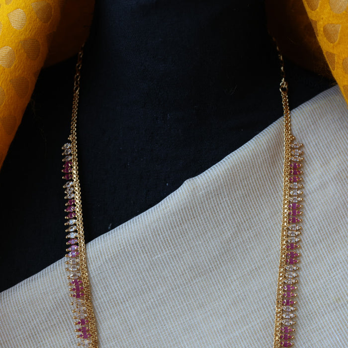 Heritage gold plated ruby white stone long necklace HL5582