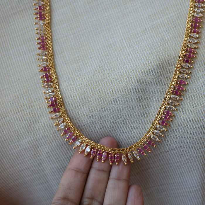 Heritage gold plated ruby white stone long necklace HL5582