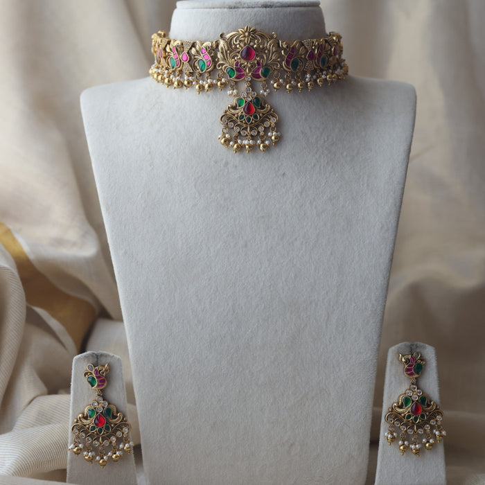 Antique kemp stone choker necklace and earrings CCB26342