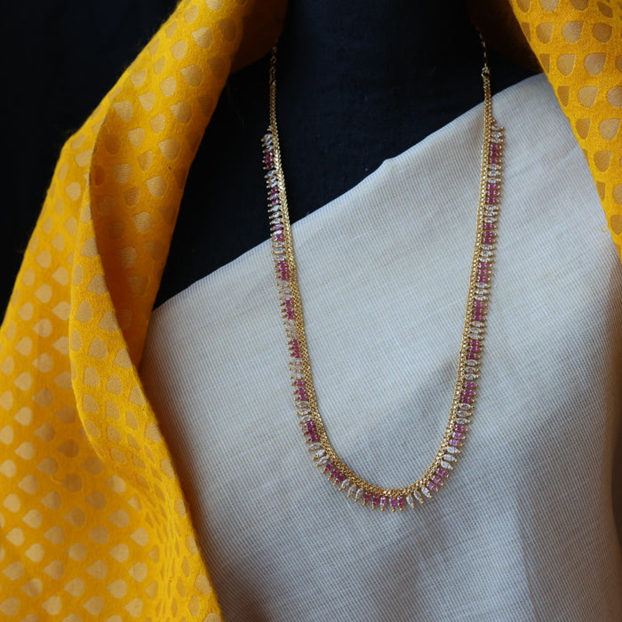 Heritage gold plated ruby white stone long necklace HL5582