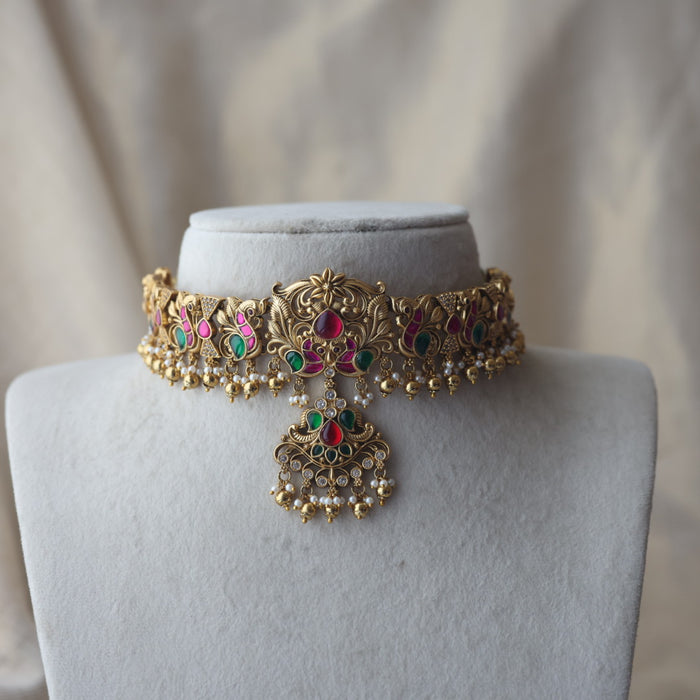 Antique kemp stone choker necklace and earrings CCB26342