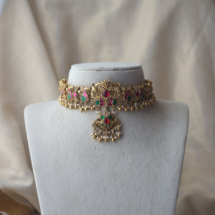 Antique kemp stone choker necklace and earrings CCB26342