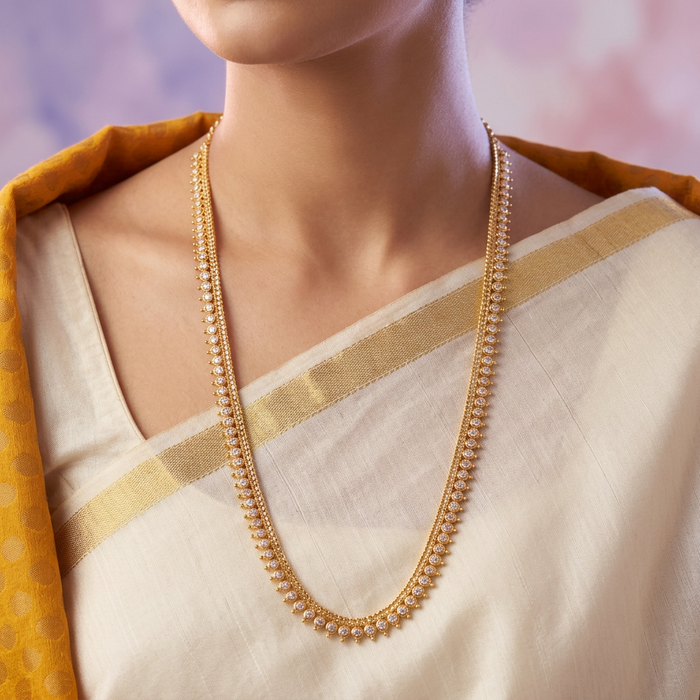 Heritage gold plated white stone long necklace HL9090