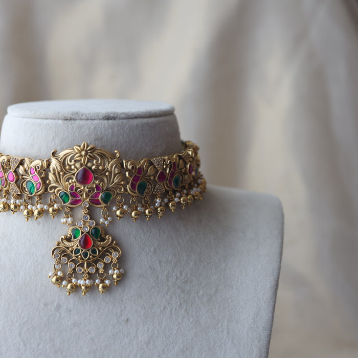 Antique kemp stone choker necklace and earrings CCB26342