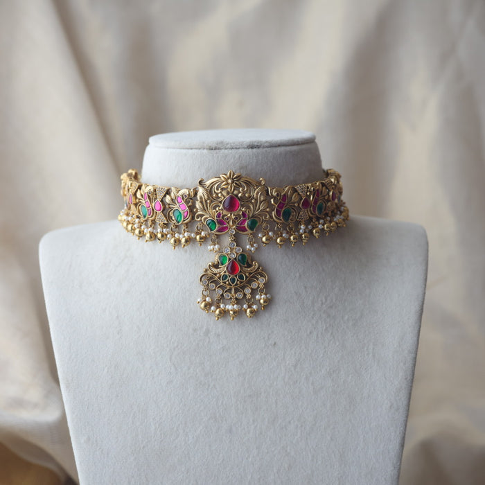 Antique kemp stone choker necklace and earrings CCB26342