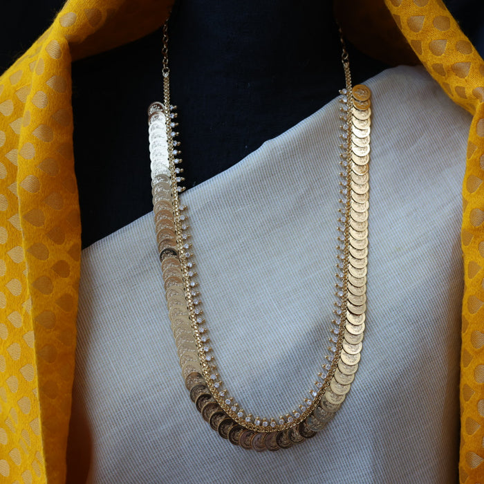 Heritage gold plated white stone coin long necklace HL5199