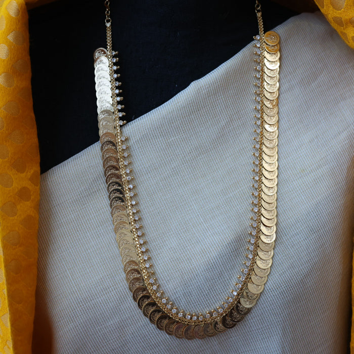 Heritage gold plated white stone coin long necklace HL5199