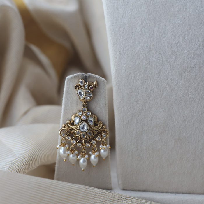 Antique gold and pearl choker necklace with earrings CCB2243