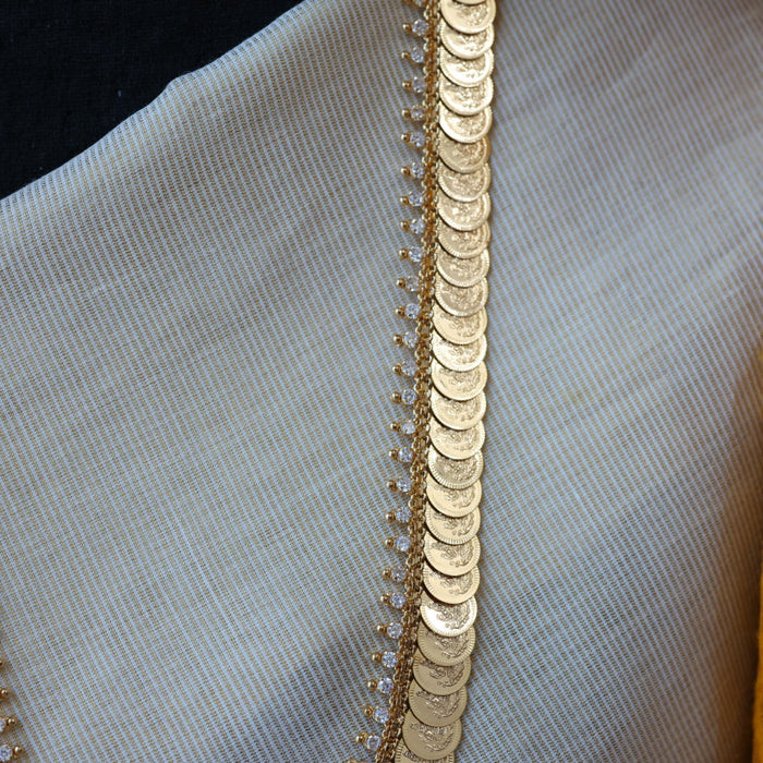 Heritage gold plated white stone coin long necklace HL5199