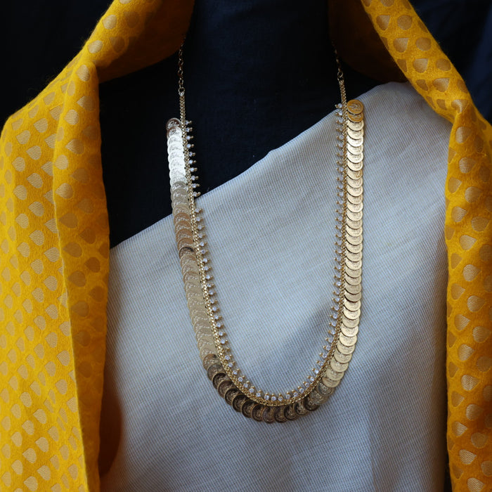 Heritage gold plated white stone coin long necklace HL5199