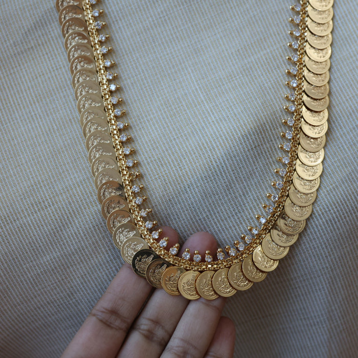 Heritage gold plated white stone coin long necklace HL5199