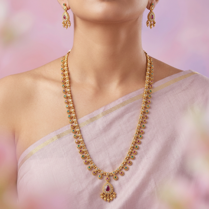 Heritage gold plated multi stone long necklace HL5555