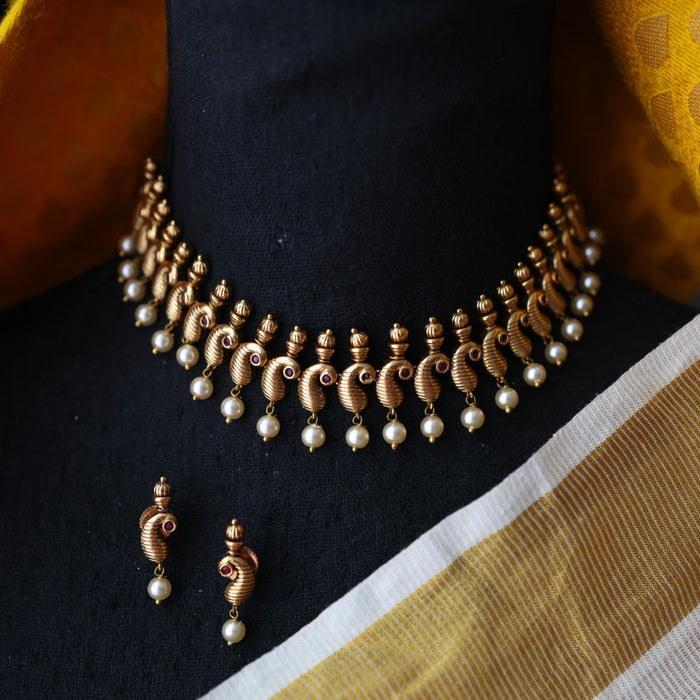 Antique ruby stone short necklace and earrings SS10211