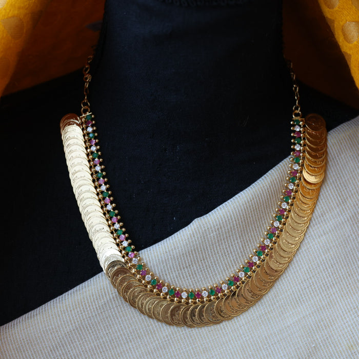 Heritage gold plated white stone coin short  necklace H52333