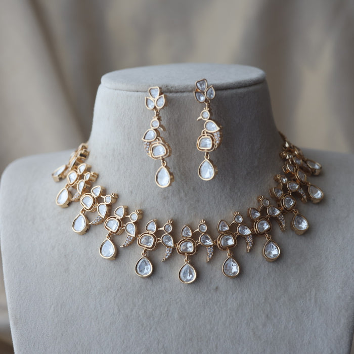 Kundan white stone short necklace with earrings MS134