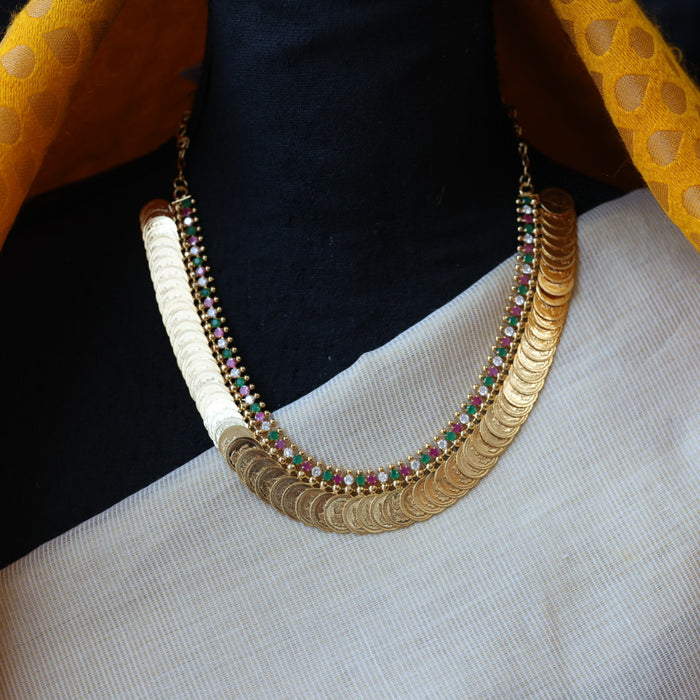 Heritage gold plated white stone coin short  necklace H52333