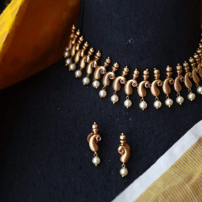 Antique ruby stone short necklace and earrings SS10211