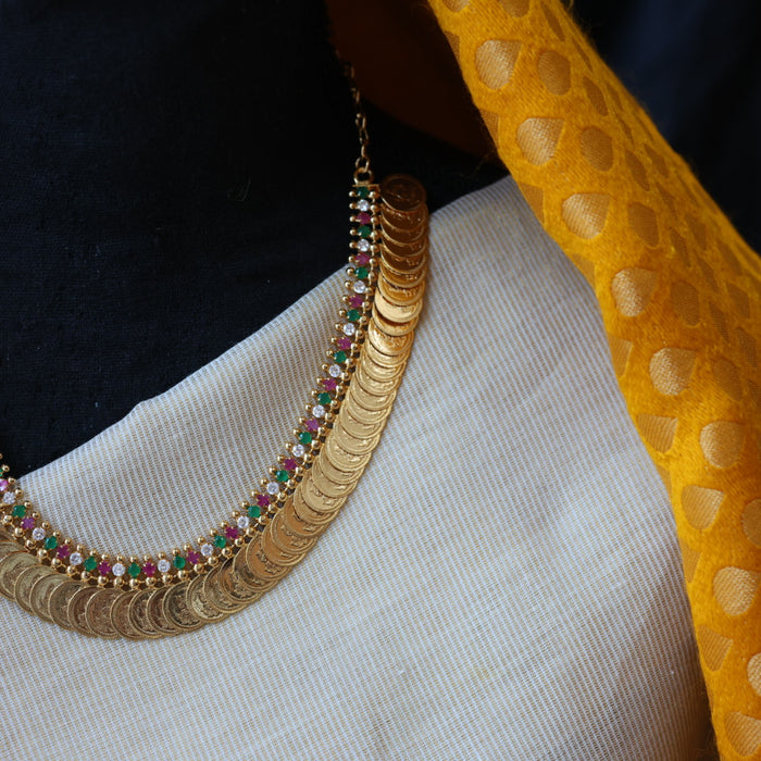 Heritage gold plated white stone coin short  necklace H52333
