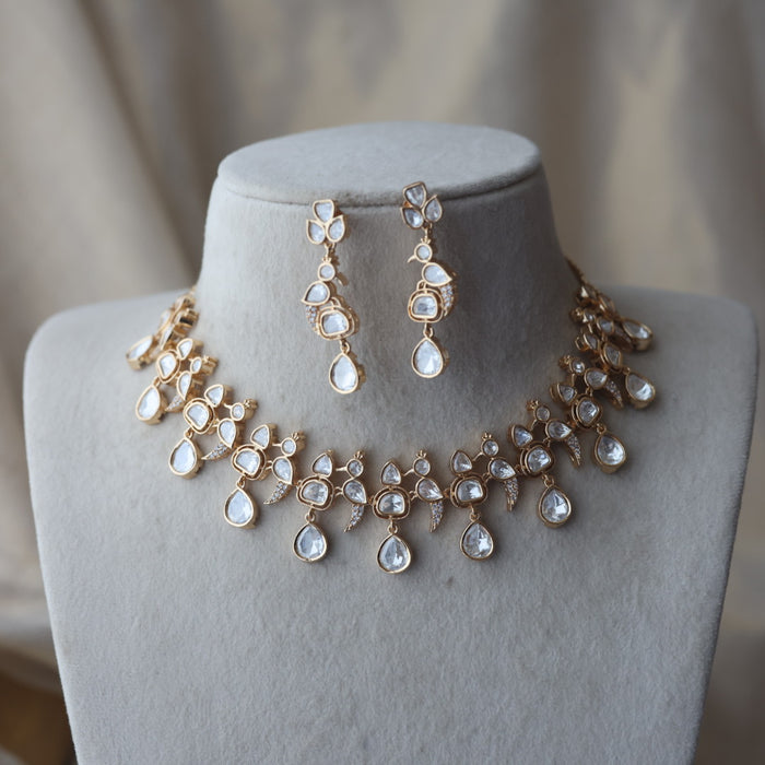 Kundan white stone short necklace with earrings MS134