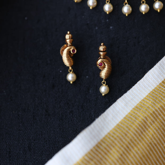 Antique ruby stone short necklace and earrings SS10211