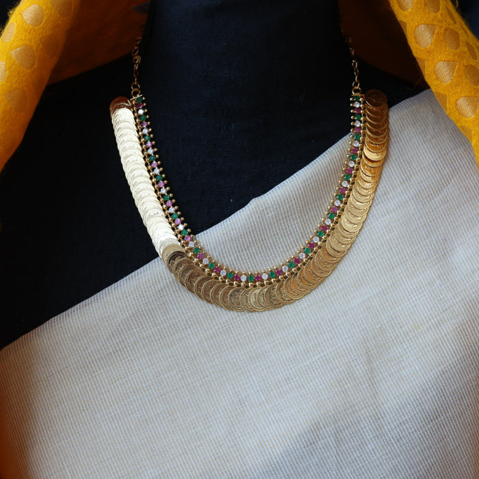 Heritage gold plated white stone coin short  necklace H52333