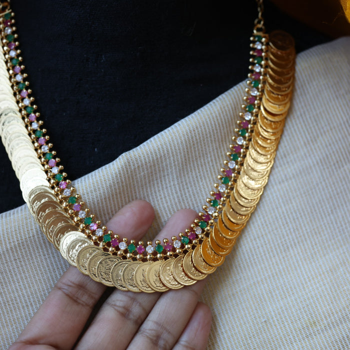 Heritage gold plated white stone coin short  necklace H52333