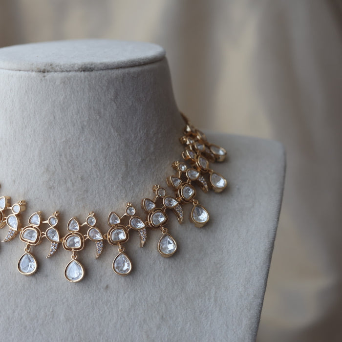 Kundan white stone short necklace with earrings MS134