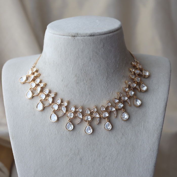 Kundan white stone short necklace with earrings MS134