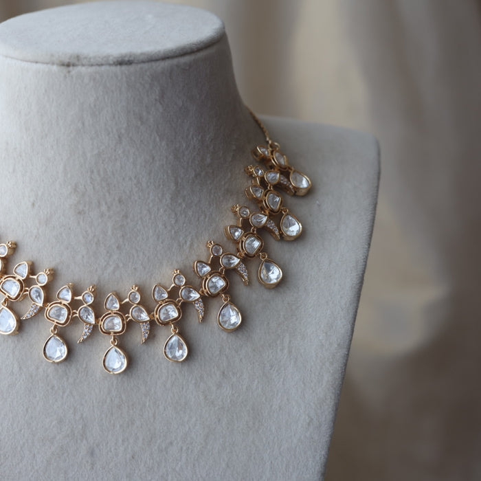 Kundan white stone short necklace with earrings MS134