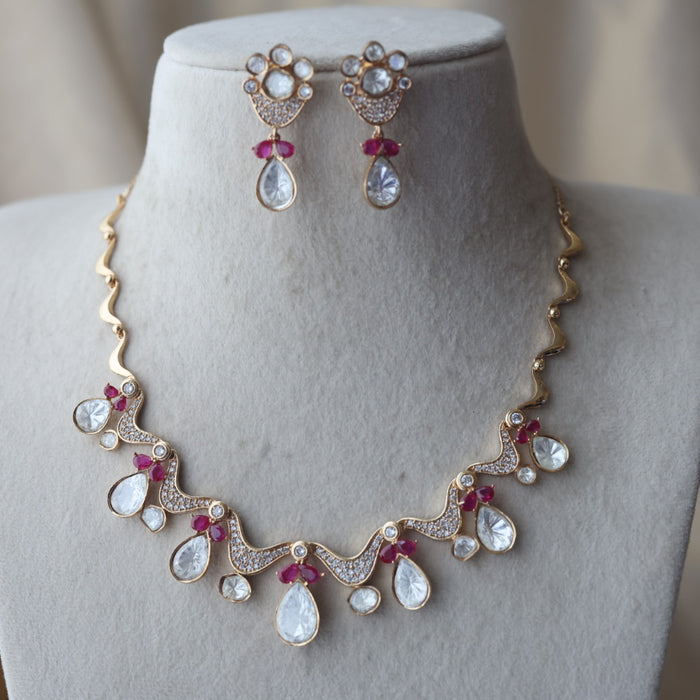 Kundan ruby white stone short necklace with earrings MS13
