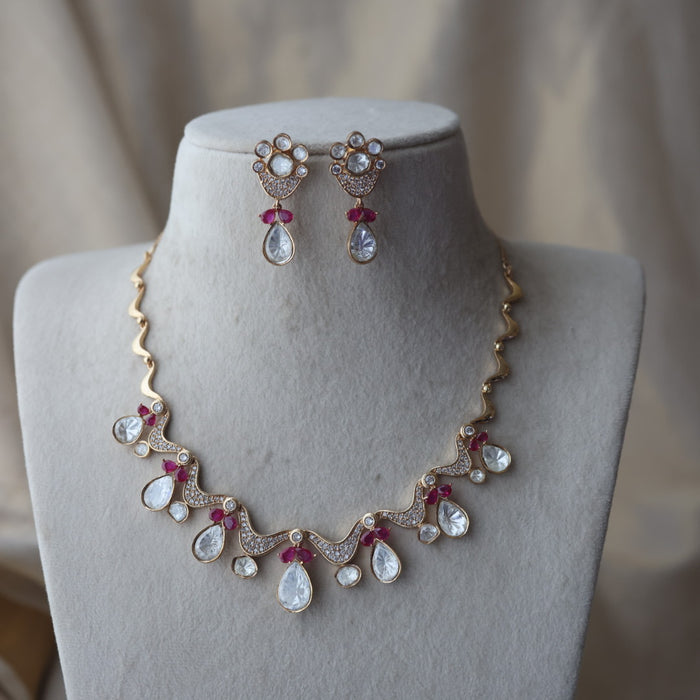 Kundan ruby white stone short necklace with earrings MS13