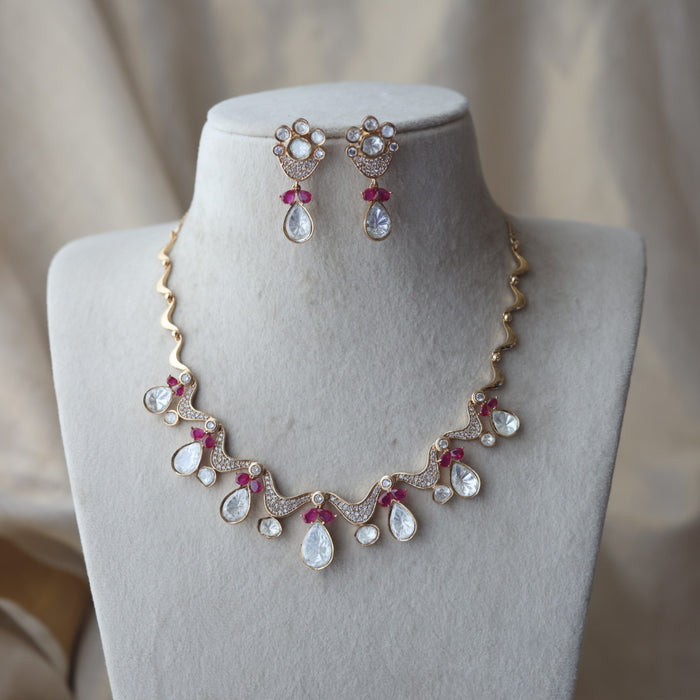 Kundan ruby white stone short necklace with earrings MS13