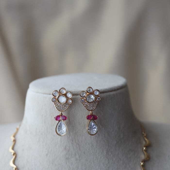 Kundan ruby white stone short necklace with earrings MS13