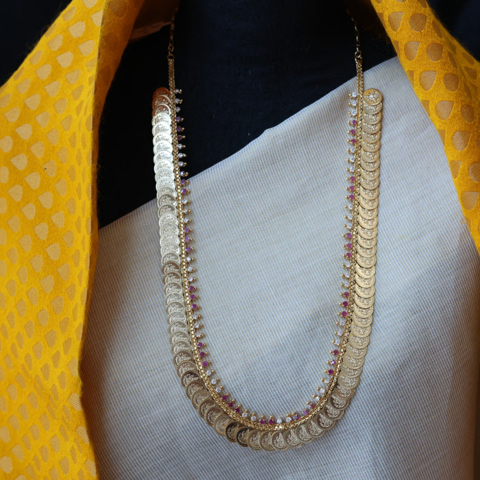 Heritage gold plated ruby white stone coin long necklace HL5783