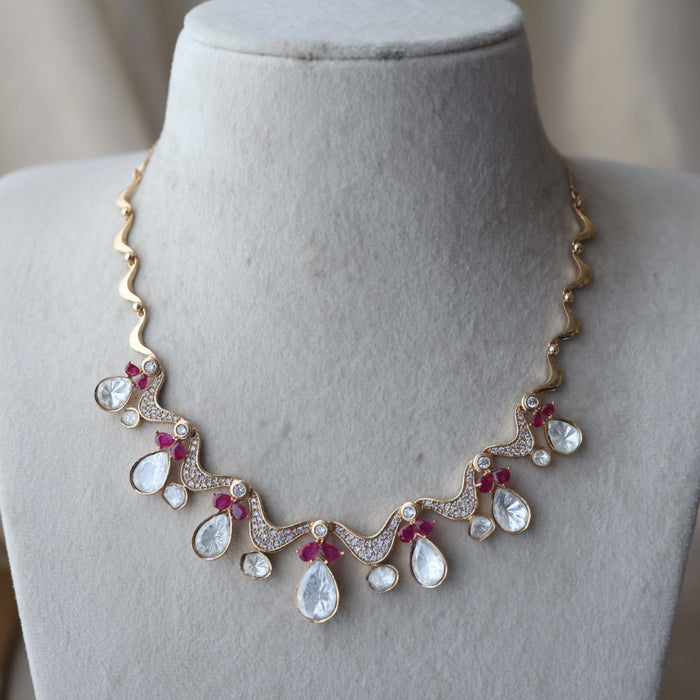 Kundan ruby white stone short necklace with earrings MS13